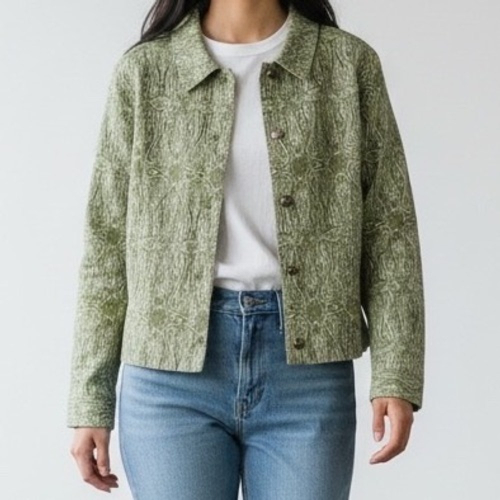Shaver Lake Casuals Sage Green Paisley Damask Stretch Button‎ Front Jacket Large